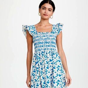 Shoshanna Helmi Flutter Sleeve Smocked Midi Dress Size 14